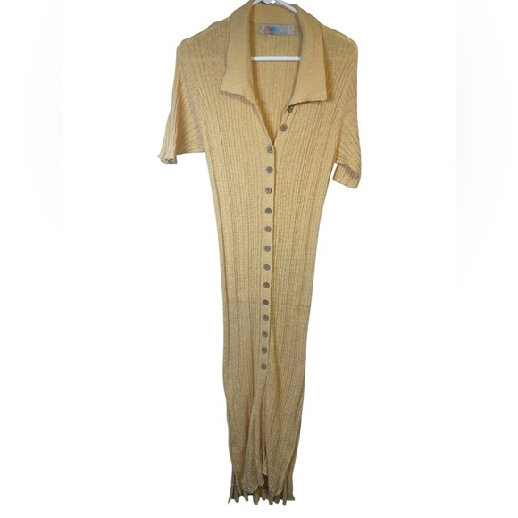 Free People Beach Riding Waves Knit Sweater Dress Midi Button Down Pale Yellow - Picture 1 of 8